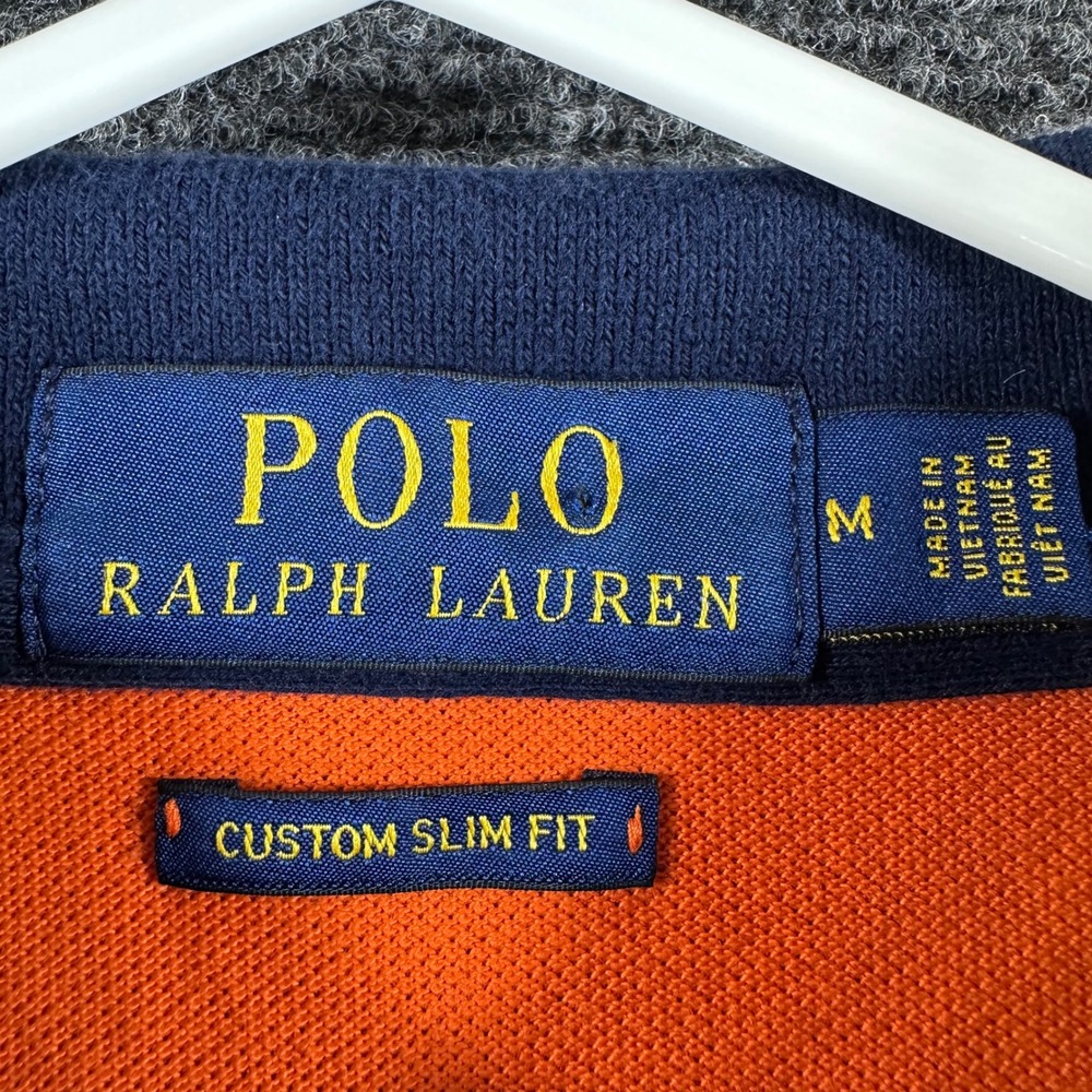 Polo Ralph Lauren Polo Shirt Mens M Medium Orange Crest Custom Slim Fit Pique - Picture 2 of 15